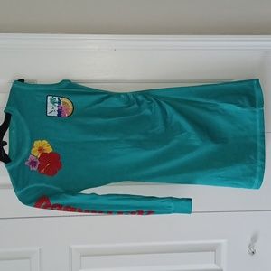 D'Squared2 one-sleeved teal colored tshirt dress